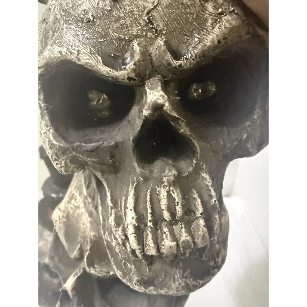 Pair Of Stacked Skull Red Eyes Candles Gothic Decor Resin 13” Old Time Pottery
